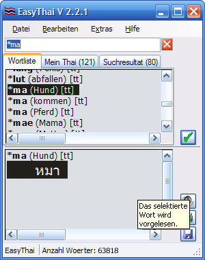 Screenshot vom Programm: Easy Thai PC Wrterbuch Thailndisch