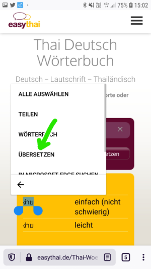 Thai Wort vorlesen: auf 'Übersetzen' tippen