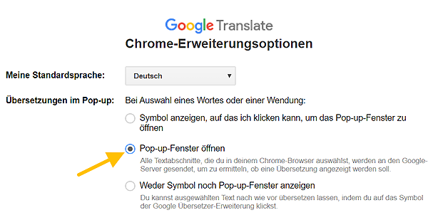'Pop-up-Fenster öffnen' wählen und speichern